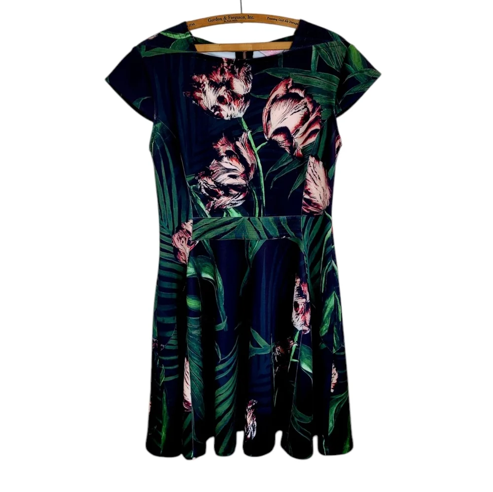 TED BAKER Florell Tropical Floral Palm Leaves Scuba Skater Dress Size 10 - Picture 12 of 13